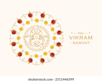 Happy Vikram Samvat festival celebration greetings design. Vector Illustration of Lord Ganapati.
