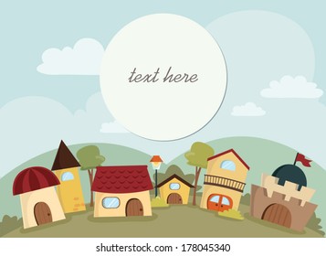 Happy Village Background with text frame