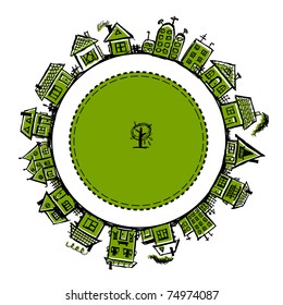 Happy village, frame with houses for your design