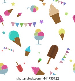 Happy vintage Ice cream seamless pattern - Vector