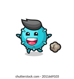 the happy virus cartoon with running pose , cute style design for t shirt, sticker, logo element
