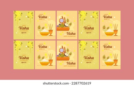 happy vishu day social media stories vector flat design set