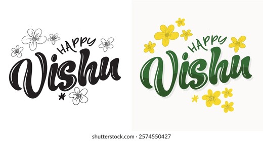 Happy vishu festival. Cute hand drawn doodle lettering quote. Lettering for t-shirt design, mug print, bag print, clothes fashion. 100% hand drawn vector image.