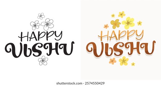 Happy vishu festival. Cute hand drawn doodle lettering quote. Lettering for t-shirt design, mug print, bag print, clothes fashion. 100% hand drawn vector image.