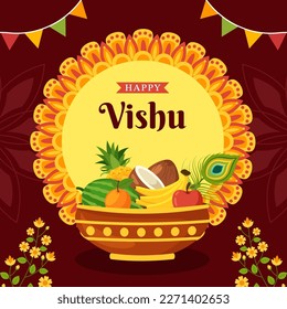 Happy Vishu Festival Social Media Background Illustration Cartoon Hand Drawn Templates
