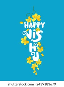 Happy Vishu Typography Design with Flower