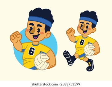 Happy Volleyball Player Mascot Illustration