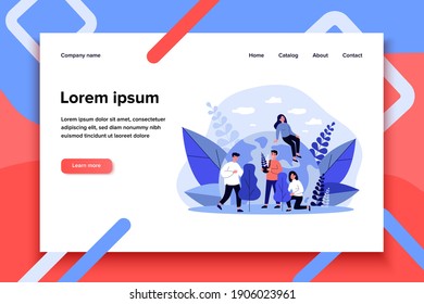 Happy volunteers planting trees. Potted plant, forest, planet care flat vector illustration. Ecology, environment, flora concept for banner, website design or landing web page