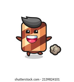 the happy wafer roll cartoon with running pose , cute style design for t shirt, sticker, logo element