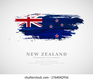 Happy waitangi day of New Zealand with artistic watercolor country flag background