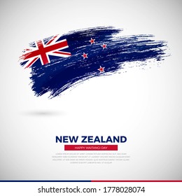 Happy waitangi day of New Zealand country. Elegant grunge brush of New Zealand flag illustration