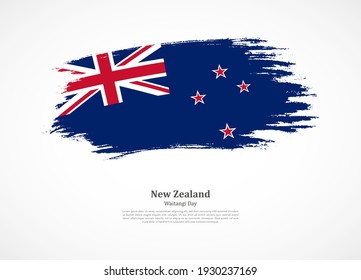 Happy waitangi day of New Zealand with national flag on grunge texture