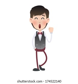 Happy waiter over isolated background. Vector design. 