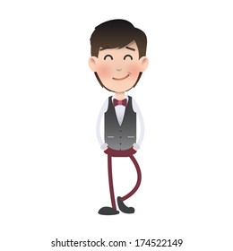 Happy waiter over isolated background. Vector design. 