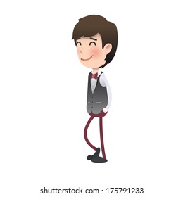 Happy waiter over isolated background. Vector design. 
