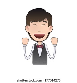 Happy waiter over isolated background. Vector design. 