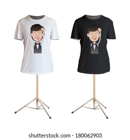 Happy waiter printed on white shirt. Vector design