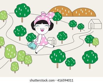 Happy Walk Home Character illustration