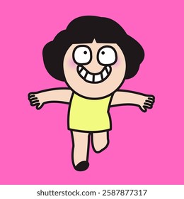 Happy Walk Lady Concept Cartoon Character illustration