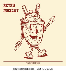 Happy walking cute ice cream retro mascot