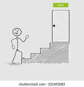 happy walking man and stairs to exit