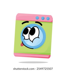 happy washing machine mascot vector illustrations. fun, colorful, and playful concept. cleaning tools, washing, interest, lifestyle, education, house, and environment themes