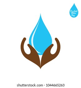 happy water day poster, water drop under hand