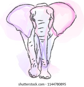 Happy watercolor pink cute elephant