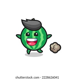 the happy watermelon cartoon with running pose , cute style design for t shirt, sticker, logo element