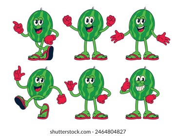 Happy Watermelon Character Cartoon with Various Pose