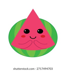 Personaje de sandía feliz aplaudiendo ilustración plana de carne rosa caliente perfecta para temas de aplausos, celebraciones y imágenes de marca alegres