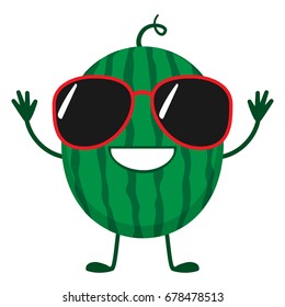 Happy watermelon character with sunglasses. Vector illustration