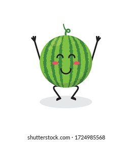 happy watermelon fruit cute character mascot vector design