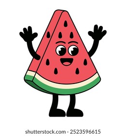 Happy watermelon slice cartoon character illustration