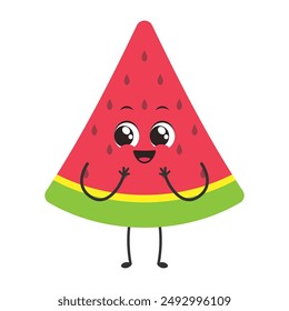 Happy Watermelon Slice Flat Vector