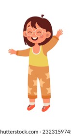 Happy Waving Child Girl Vector Illustration