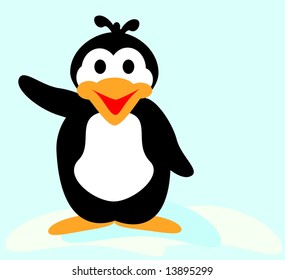 A happy waving penguin