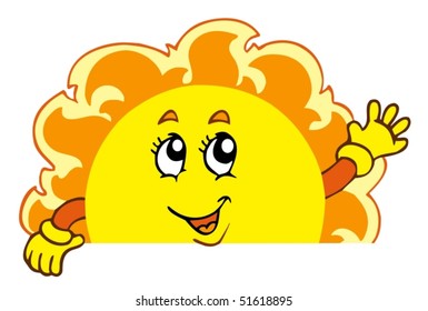 Happy waving Sun - vector illustration.