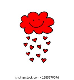 Happy weather, the cloud is raining hearts, Valentines day, wedding, symbol for love