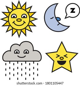 happy weather emotion icon illustration set