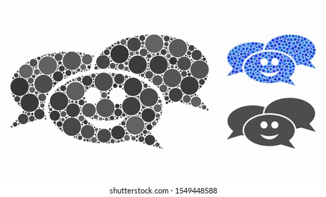 Happy webinar composition of small circles in various sizes and color tints, based on happy webinar icon. Vector random circles are combined into blue composition.