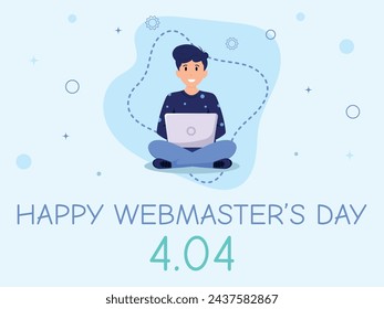 Afiche del día del webmaster feliz con el muchacho 