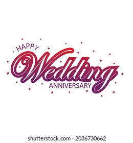 Happy Wedding Anniversary! Greeting poster or banner isolated typography Vector Design for Greeting Cards and invitations cards with red and purple color and stars on white background.