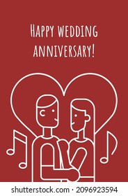 Happy wedding anniversary postcard with linear glyph icon. Greeting card with decorative vector design. Simple style poster with creative lineart illustration. Flyer with holiday wish