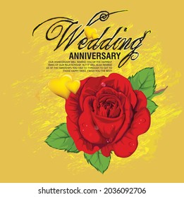 Frohes Hochzeitsjubiläum Typografie Vectordesign für Grußkarten und Poster mit Balloon, Confetti und Geschenkbox, Design Template für Jubiläumsfeiern