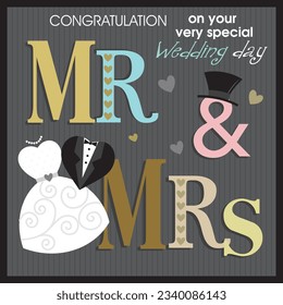 Happy wedding card design with lettering and wedding shirt