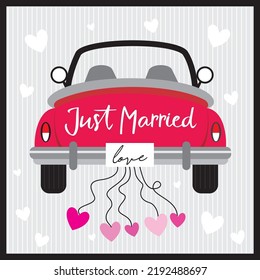 Happy wedding card design with love car and heart shape