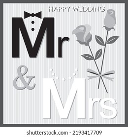 Happy wedding card design with mr and mrs text