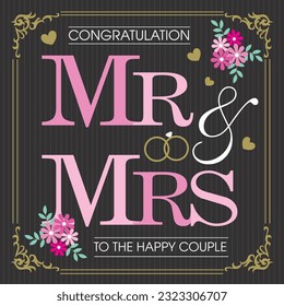 Happy wedding card design with text and flower