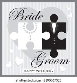 Happy wedding card with puzzle and heart shape